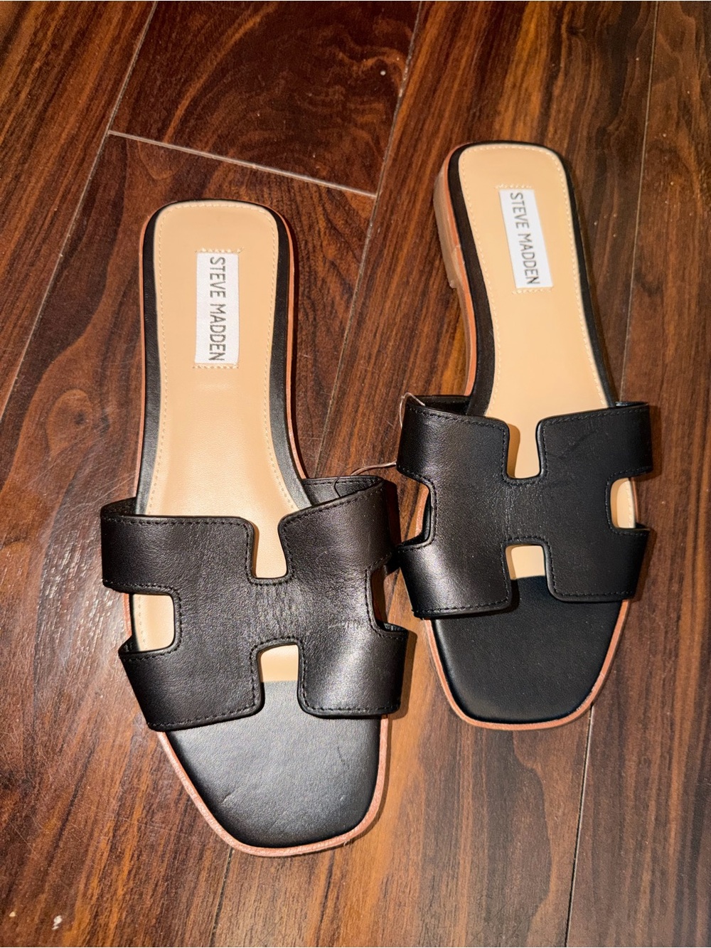 Steve Madden Black Cutout Leather Slide Mules